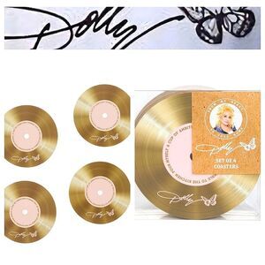 Dolly Parton Set Of 4 Gold Vinyl Coaster Set